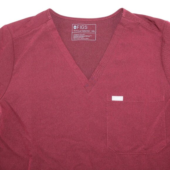 Figs Unisex XXL Catarina One Burgundy Red Front Pocket Medical Scrub Top Nurse - Picture 4 of 11